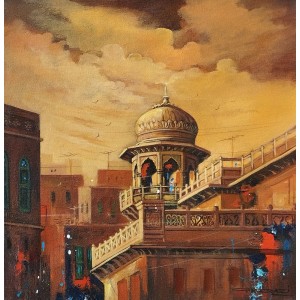 G. N. Qazi, 14 x 14 inch, Acrylic on Canvas, Cityscape Painting, AC-GNQ-076